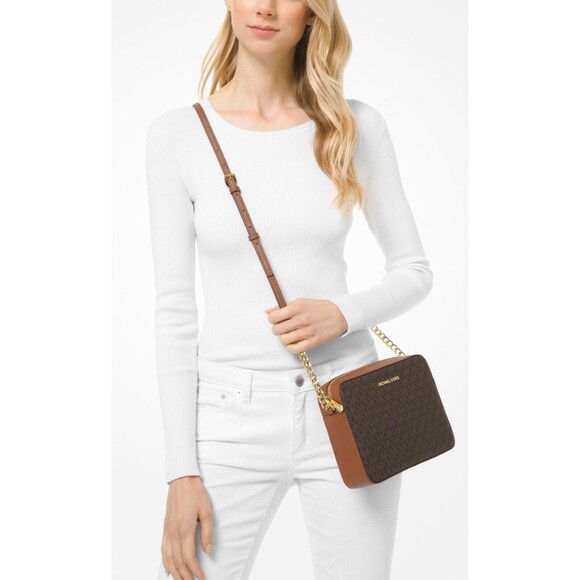 New Michael Kors Jet Set Large Logo Crossbody Bag Brown - Picture 2 of 3